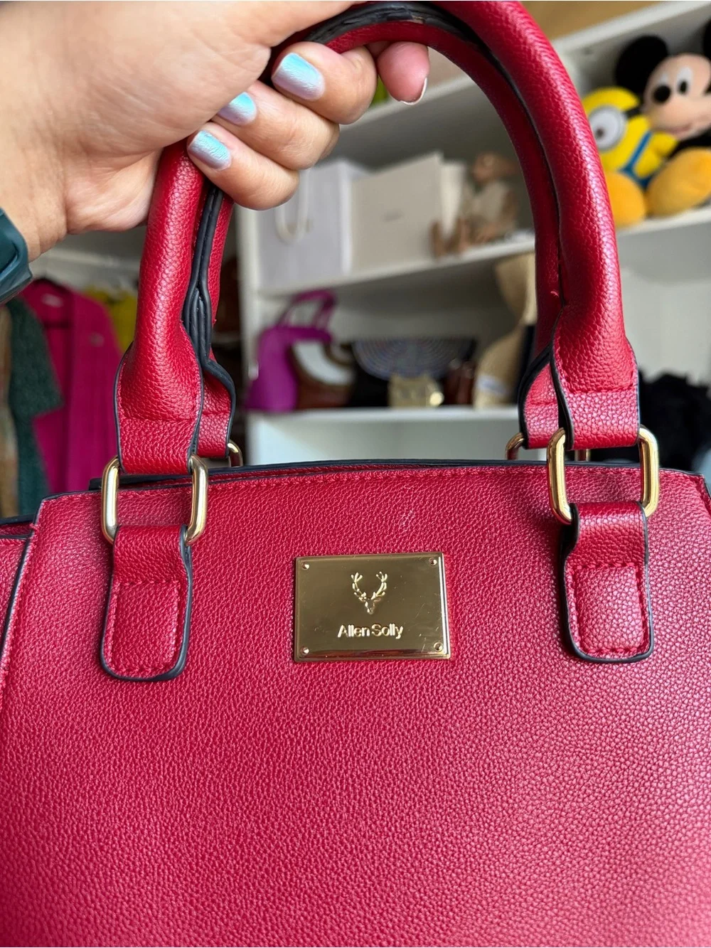 Red/Maroon Structured Satchel with crossbody strap